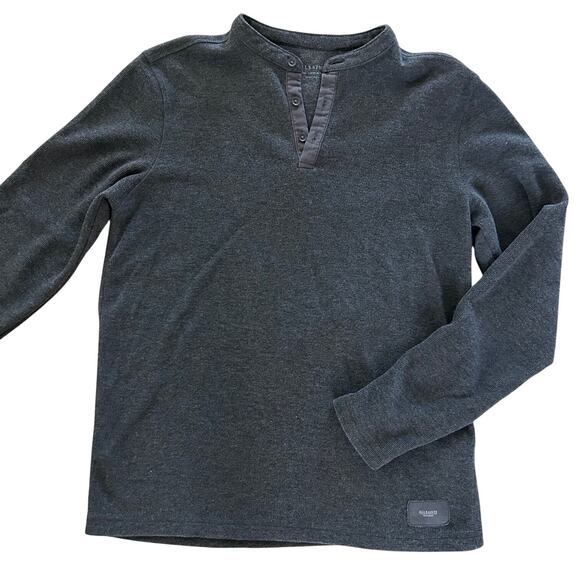 AllSaints Henley Shirt Pullover SZS Regular Fit Gray Long Sleeve Ribbed - Picture 3 of 10